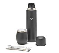 BALIBETOV Set Completo Yerba Mate - Zucca Mate Moderna, Thermos, Bombilla e Spazzola per la Pulizia Inclusi - Tutto in Acciaio Inossidabile 304 18/8 di Qualità Premium (Nero solido)