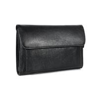 Balidiya Pochette da uomo in vera pelle, borsa da viaggio con cerniera, nero