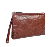 Balidiya Pochette in Vera Pelle per Uomo, Borsa da Polso e da Lavoro Grande a Busta, Marrone, Large
