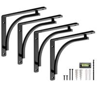 Balin Designs Staffa nera per mensole da 20,3 cm, 25,4 cm, 30,5 cm, confezione da 4, in metallo resistente, staffe a L per mensole, facili da installare, per interni o esterni, accessori inclusi