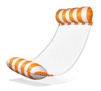 Balinco Amaca galleggiante con rete, gonfiabile, con braccioli, utilizzabile come materassino, lettino relax galleggiante, giocattolo acquatico per bambini e adulti, colore: arancione e bianco