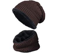 BALINCO Caldo berretto foderato + sciarpa con fodera in pile con motivo a treccia Cappello invernale taglia unica per donne e uomini (4A) (marrone scuro/nero)