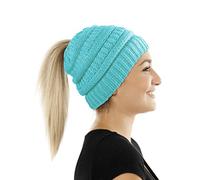 BALINCO Cappello a Maglia da Donna e Ragazza con Foro per Treccia - Cappello Invernale a Maglia (5a) (Azzurro)