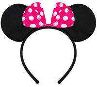 BALINCO Cerchietto per capelli nero con orecchie da topo Mouse con fiocco rosa a pois bianchi per bambini e adulti