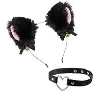 BALINCO Fascia per capelli con orecchie da gatto e collana con cuore, vestito Kawaii Deco, orecchie di peluche, accessori per ragazze Cosplay Anime, Carnevale, Mardi Gras, Halloween, Festival