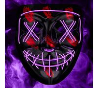 BALINCO Maschera a LED con 3 modalità di illuminazione - perfetta per DJ techno | Halloween | cosplay | carnevale | maschera spaventosa | maschera al neon | come aggiunta a un costume horror (viola)