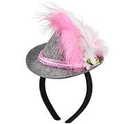 Balinco - Mini cappello in feltro con piume rosa - Piccolo cappello tirolese con cerchietto per capelli per uomo e donna - Cappello Oktoberfest per carnevale, festa a tema, unisex, taglia unica