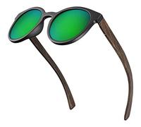 BALINCO Occhiali da sole Bamboo con lenti polarizzate rotonde - in pratico set di accessori con confezione regalo - con protezione UV400 e lenti TAC - adatti a uomini e donne (verde specchiato)
