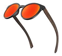 BALINCO Occhiali da sole Bamboo con lenti polarizzate rotonde - in pratico set di accessori con confezione regalo - con protezione UV400 e lenti TAC - adatti a uomini e donne (rosso specchiato)