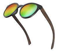 BALINCO Occhiali da sole Bamboo con lenti polarizzate rotonde - in un pratico set di accessori con confezione regalo - con protezione UV400 e lenti TAC - a uomini e donne (arcobaleno specchiato)