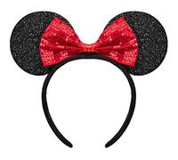 BALINCO Orecchie di topo con fiocco, nero rosso, fiocco per capelli, accessori per capelli, accessori per feste, costumi di carnevale da donna, vestiti in maschera (cerchietto)