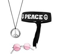 BALINCO Set 3 pezzi Hippie con fascia Collana Peace Sign e occhiali da sole rotondi in nichel