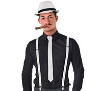 BALINCO Set Costume da Mafia, Accessori Anni '20, Costume di Carnevale da Uomo, Bianco, Sigaro, Cappello a Cilindro, Cravatta, Bretelle, Festa, Abito di Capodanno