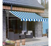 Balkon Markise ohne Bohren, mit Handkurbel, UV-beständig & wasserdicht, Höhenverstellbar, 250cm, Blau-Weiß, Sonnenschutz für Terrasse und Garten