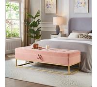 Ball & Cast 58" Divano ottomano in velluto, Fine divano letto con cerniera di sicurezza e gambe in metallo dorato, Morden Entryway Divano, sgabello con pulsante Bignuto cuscino per camera da letto