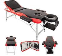 Ball & Cast Lettino da massaggio leggero in alluminio, portatile, in pelle PU, lettino da spa, pieghevole e regolabile, con supporto per braccioli, facile da trasportare e riporre, rosso