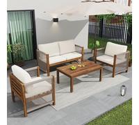 Ball & Cast Set di mobili da giardino 4 TLG., mobili da balcone con divano doppio e tavolino, 2 poltrone e cuscini per lounge mobili esterni, mobili da terrazza, sala da giardino, beige