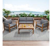 Ball & Cast Set di mobili da giardino 4 TLG., mobili da balcone con divano doppio e tavolino da caffè, 2 poltrone e cuscini per lounge mobili esterni, mobili da terrazza, sala da giardino, grigio