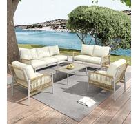 Ball & Cast Set di mobili da giardino in rattan, 5 pezzi, con cuscini rimovibili e lavabili, resistenti alle intemperie e ai raggi UV, per terrazza/giardino, beige