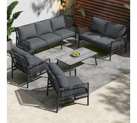 Ball & Cast Set di mobili da giardino in rattan, 5 pezzi con cuscini rimovibili e lavabili, resistenti alle intemperie e ai raggi UV, per terrazza/giardino, grigio