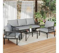 Ball & Cast Set di mobili da giardino in rattan, 5 pezzi mobili da balcone con corda intrecciata e tavolino da caffè, 2 poltrone e cuscini per mobili lounge da esterno, mobili da terrazza, sala da