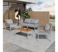 Ball & Cast Set di mobili da giardino in rattan, mobili da balcone con divano doppio e tavolino da caffè, 2 poltrone e cuscini per mobili lounge, mobili da terrazza, sala da giardino, grigio