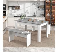 Ball & Cast Set di tavolo da pranzo con 2 panche, tavoli da cucina in marmo artificiale da 108 cm, per piccoli spazi, moderno set per sala da pranzo in legno, set compatto per la colazione a 4 posti