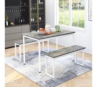 Ball & Cast Set tavolo da pranzo per 4 persone con 2 panche, set dinette salvaspazio in legno per cucina/patio, tavolo da pranzo piccolo in stile industriale da 114 cm e sgabello, set angolo colazione