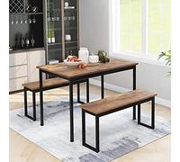 Ball & Cast Set tavolo da pranzo per 4 persone con 2 panche, set risparmio di spazio in legno per cucina/patio, tavolo da pranzo piccolo in stile industriale da 114 cm e sgabello, set angolo colazione