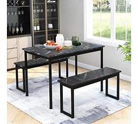 Ball & Cast Set tavolo da pranzo per 4 persone con 2 panche, set risparmio di spazio in legno per cucina/patio, tavolo da pranzo piccolo in stile industriale da 114 cm e sgabello, set angolo colazione