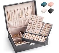BalladHome Scatole Portagioie Cofanetto Portagioielli Divisori Rimovibili a 2 Strati Scatola di Gioielli Set per Orecchini, Collane, Bracciali, Regali (Grigio-M)
