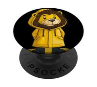 Ballando sotto la pioggia con questo divertente leone in impermeabile PopSockets PopGrip Adesivo