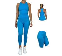 Ballandoro Completo Palestra Donna - Set Leggins Sportivi Push Up e Tank Top Sportivo, Tuta Completa Pantaloncini Workout e Canotta Fitness, Abbigliamento da Yoga Running Pilates (Turchese, XL)