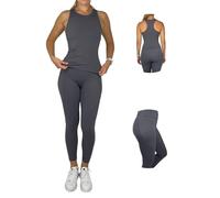 Ballandoro Completo Palestra Donna - Set Leggins Sportivi Push Up e Tank Top Sportivo, Tuta Completa Pantaloncini Workout e Canotta Fitness, Abbigliamento da Yoga Running Pilates (Grigio, XL)