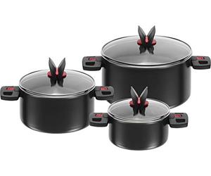 BALLARINI Click & Cook Set de Pentole antiaderenti 6 Pezzi, 10 Litri, Acrilico, Nero