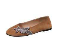 Balleralinas - Scarpe basse da donna, eleganti, comode e piatte, morbide, con brillantini, antiscivolo, da sposa, chiuse, con strass, fiori estivi, Stile V04 Marrone, 40 EU