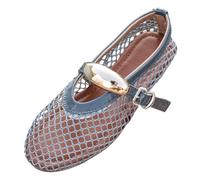 Ballerina da donna alla moda comoda punta rotonda con fibbia a rete casual da donna ampia larghezza casual abito quotidiano sandali con tacco per le donne casual, Grigio, 39 EU