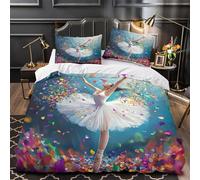 Ballerina di danza classica Set Di Copripiumino Set di 3 Pezzi ultra stampa 3D con federa per cuscini con cerniera performance artistica copripiumino for bambini adulti ragazzi Single（135x200cm）