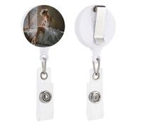 Ballerina in un tutù bianco retrattile porta badge bobina clip porta carta d'identità per dottore, infermiera, studente, impiegato