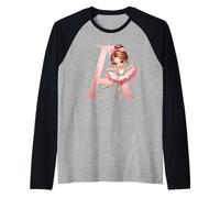 Ballerina Ragazza Danza Nome Prima Lettera A Girly Tutu Ballet Maglia con Maniche Raglan