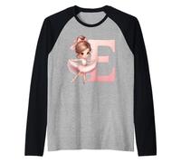 Ballerina Ragazza Danza Nome Prima Lettera E Girly Tutu Ballet Maglia con Maniche Raglan