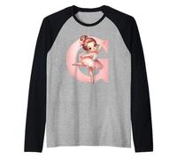 Ballerina Ragazza Danza Nome Prima Lettera G Girly Tutu Ballet Maglia con Maniche Raglan