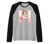 Ballerina Ragazza Danza Nome Prima Lettera H Girly Tutu Ballet Maglia con Maniche Raglan