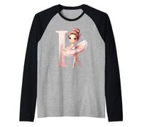 Ballerina Ragazza Danza Nome Prima Lettera I Girly Tutu Ballet Maglia con Maniche Raglan