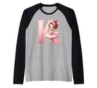 Ballerina Ragazza Danza Nome Prima Lettera K Girly Tutu Ballet Maglia con Maniche Raglan