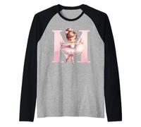 Ballerina Ragazza Danza Nome Prima Lettera M Girly Tutu Ballet Maglia con Maniche Raglan