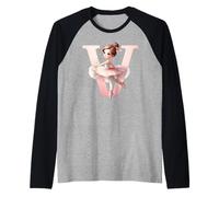 Ballerina Ragazza Danza Nome Prima Lettera V Girly Tutu Ballet Maglia con Maniche Raglan