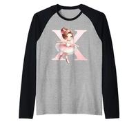 Ballerina Ragazza Danza Nome Prima Lettera X Girly Tutu Ballet Maglia con Maniche Raglan