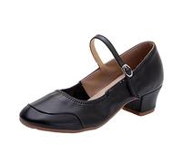 Ballerinas Damen Elegant Mit Absatz Mary Jane Halbschuhe Riemchen Balerinaschuhe Blockabsatz Tanzschuhe Slip-On Einzelneschuhe Runde Spitze Ballerina-Schuhe Elegant Sandalen, Aaa Schwarz, 38 EU