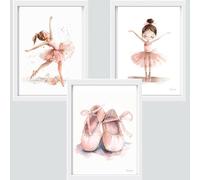 Ballerine, 3 posters per la camera di una bambina e di un bebè, A3 posters di ballerine in tonalità rosa tenue, poster decorativi per bambina. Formato DIN A3 (senza cornice)